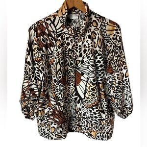 Z Energy by Chicos graphic Animal Print & Butterflies Women's Jacket size 2